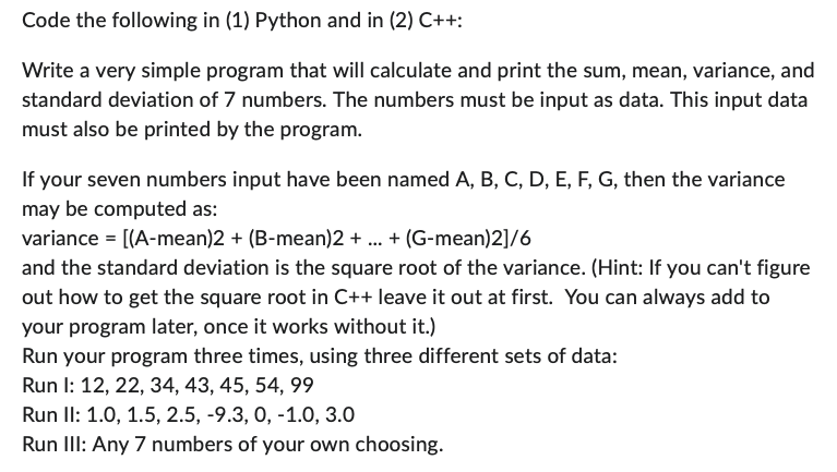 Solved Code the following in (1) ﻿Python and in (2) | Chegg.com