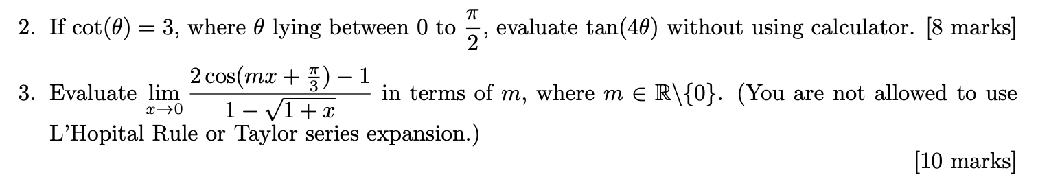 Solved 2. If cot(θ)=3, where θ lying between 0 to 2π, | Chegg.com