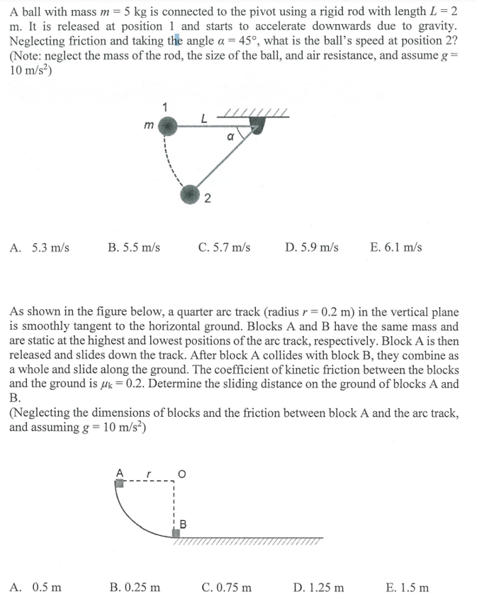 Solved A Ball With Mass M=5 Kg Is Connected To The Pivot 