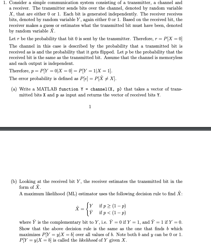 1 Consider A Simple Communication System Consisti Chegg Com