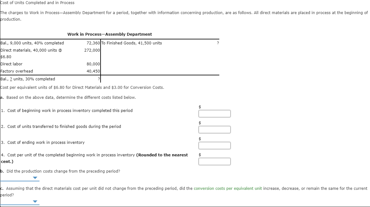 Solved Cost of Units Completed and in Process The charges to