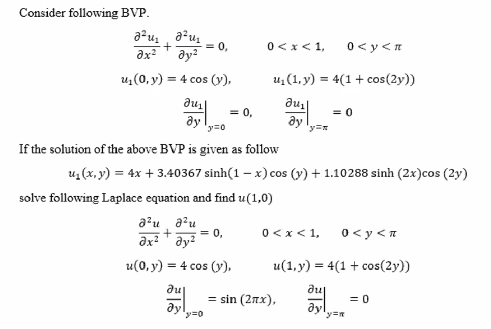 Solved Consider following BVP. д?u, а?u, + = 0, дх2 ду? u | Chegg.com