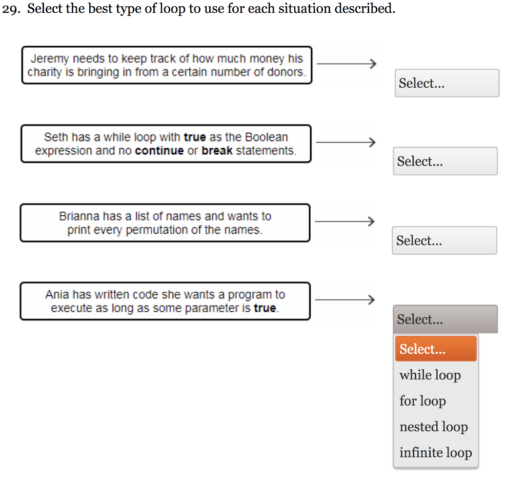 Solved Select the best type of loop to use for each | Chegg.com