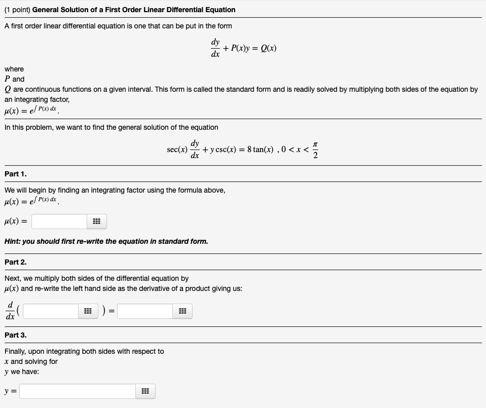 Solved (1 point) General Solution of a First Order Linear | Chegg.com