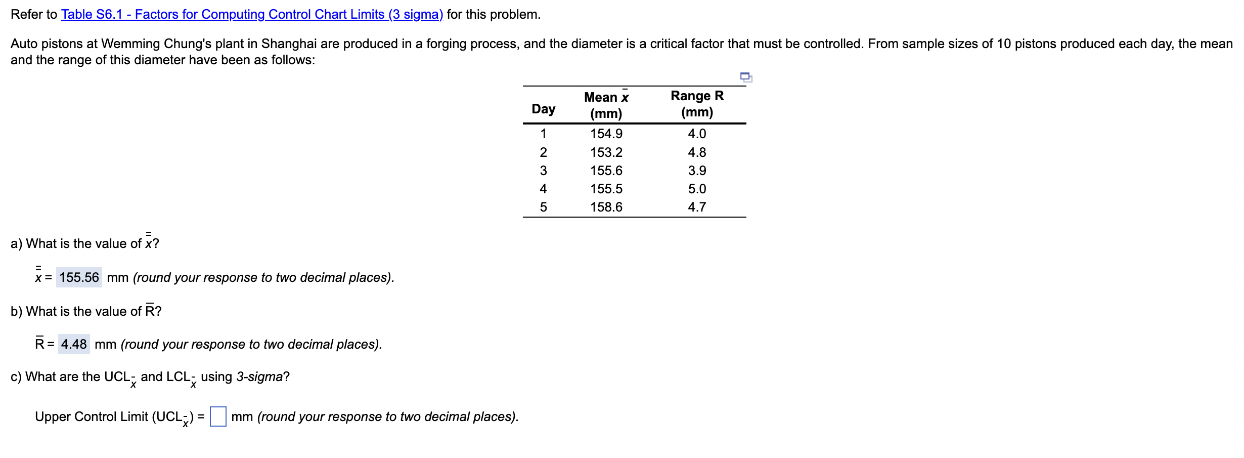 Solved Refer To Table S6.1 - Factors For Computing Control 