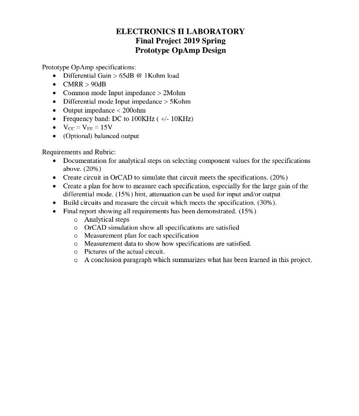 ELECTRONICS II LABORATORY Final Project 2019 Spring | Chegg.com