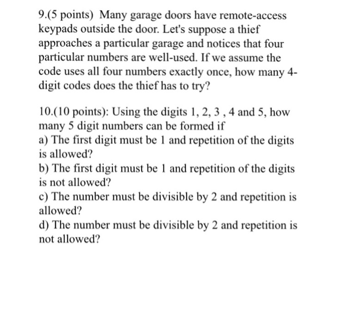 Solved Many garage doors have remote-access keypads outside | Chegg.com