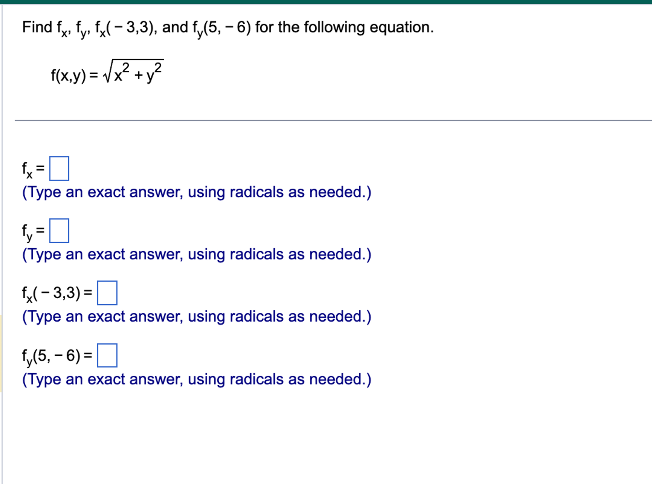 Solved Find f Subscript x , ﻿f Subscript y , ﻿f Subscript | Chegg.com