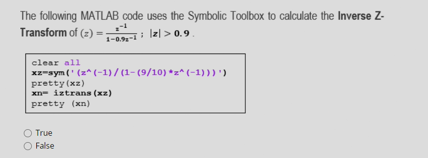 Solved The following MATLAB code uses the Symbolic Toolbox | Chegg.com