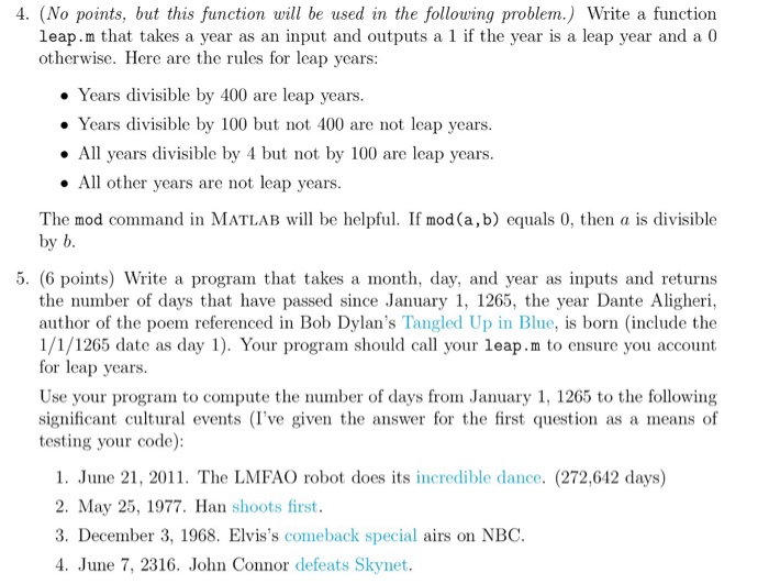 Solved write a function leap m that takes a year as an input chegg