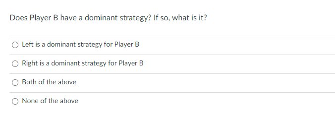 Solved Does Player B Have A Dominant Strategy? If So, What | Chegg.com