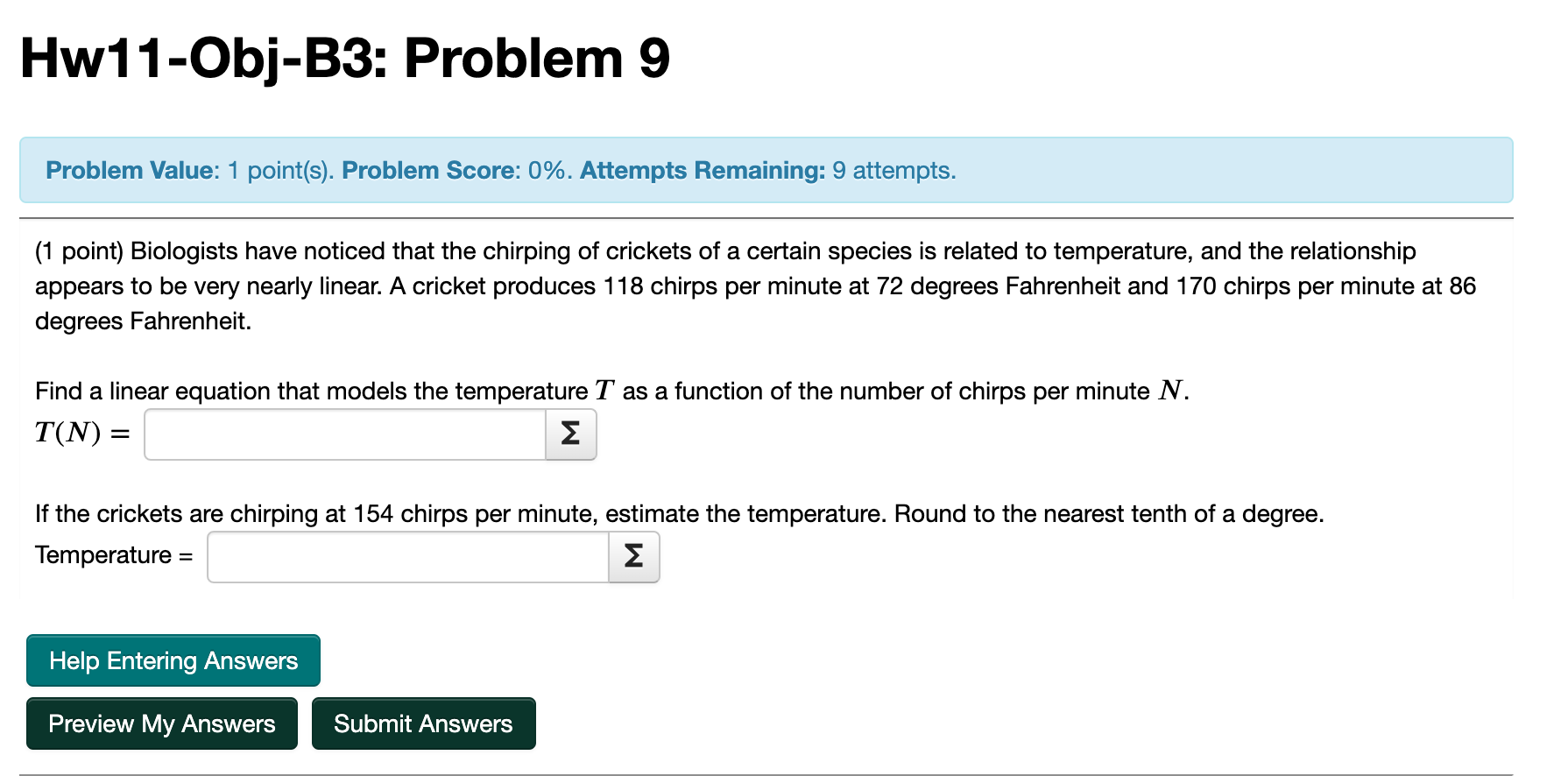 Solved Hw11ObjB3 Problem 9 Problem Value 1 point(s).