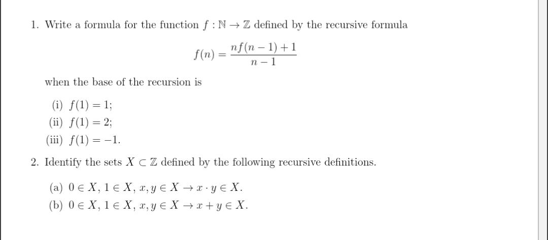 Solved 1. Write a formula for the function f:N→Z defined by | Chegg.com