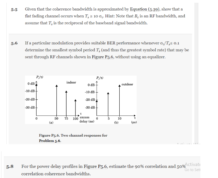 Solved 5.5 Given that the coherence bandwidth is | Chegg.com