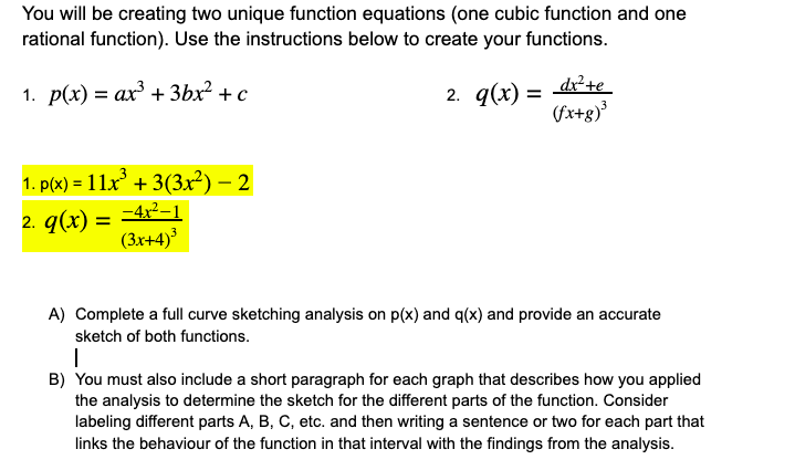Solved You will be creating two unique function equations | Chegg.com