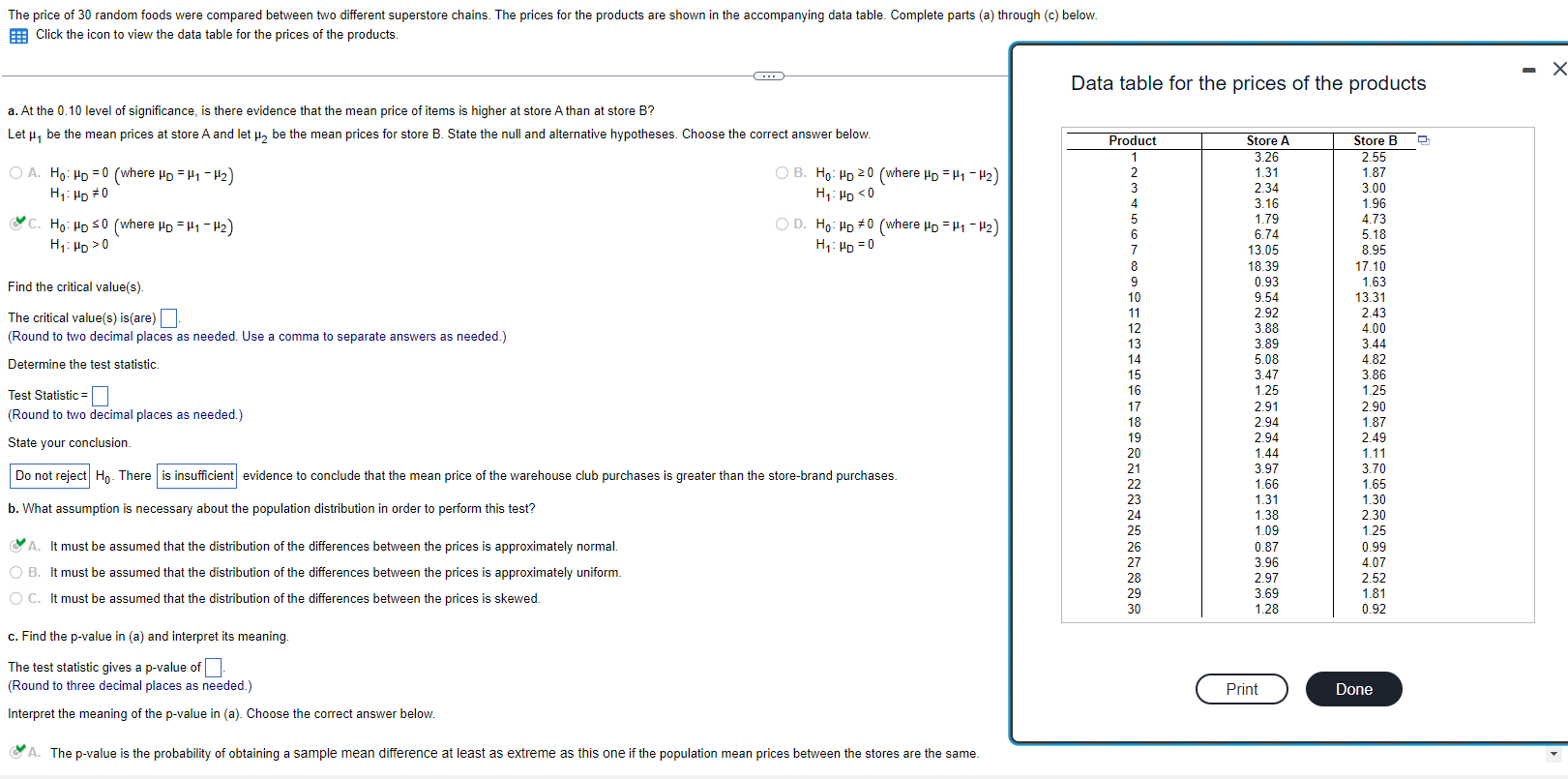 Solved Data table for the prices of the products a. At the | Chegg.com