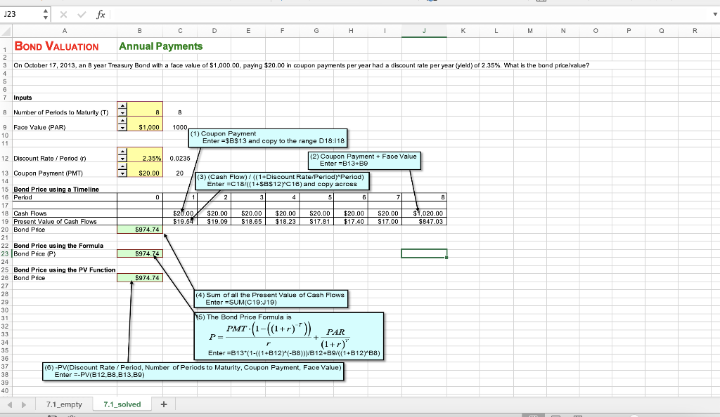 Excel work: A 15-year Treasury Bond with a face value | Chegg.com