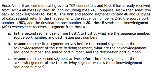 Solved Hosts A and B are communicating over a TCP | Chegg.com