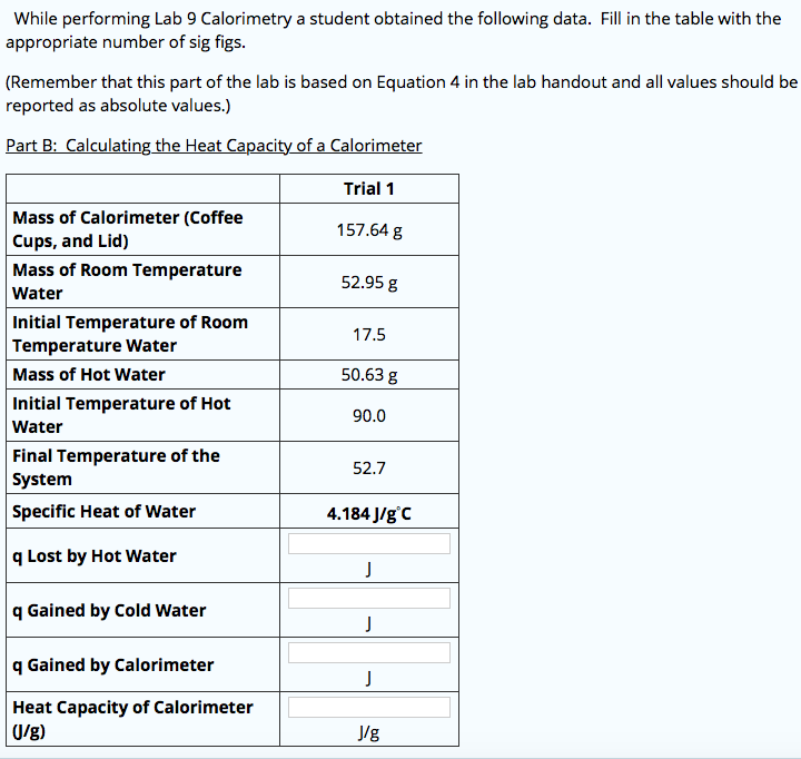 Solved While performing Lab 9 Calorimetry a student obtained