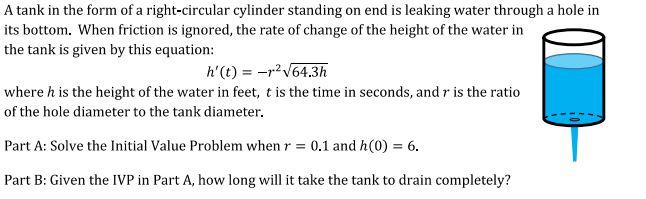 Solved A tank in the form of a right-circular cylinder | Chegg.com