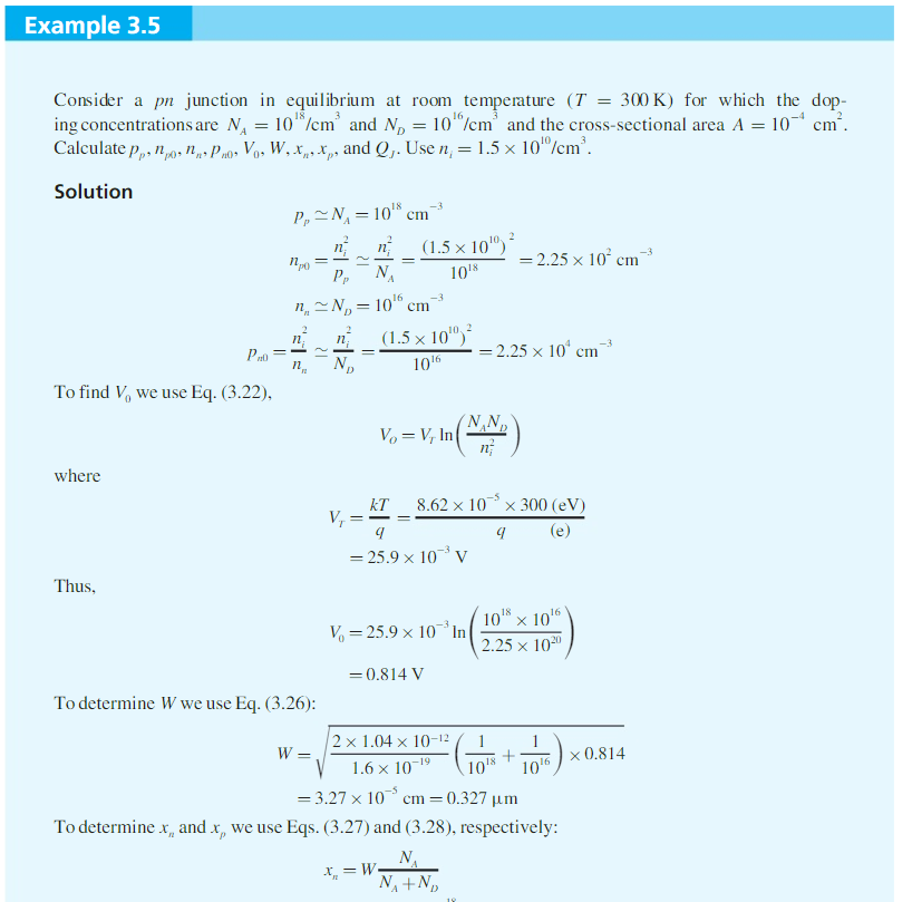 Solved 3.12 For the pn junction considered in Examples 3.5 | Chegg.com