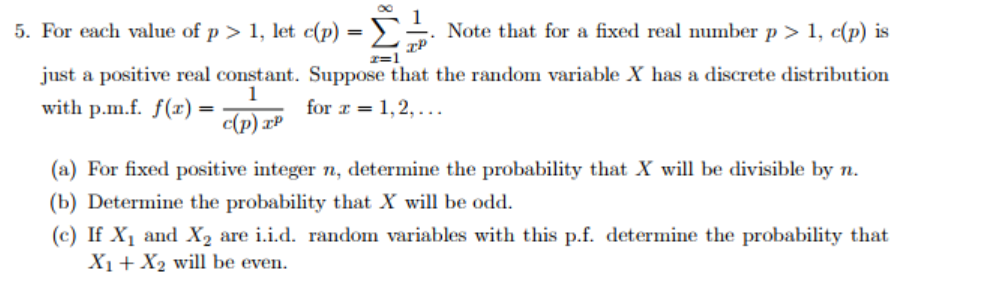 Solved = TP I=1 5. For each value of p > 1, let c(p) Note | Chegg.com