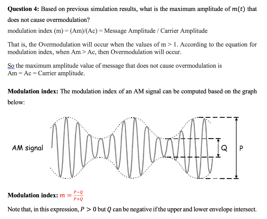 Solved 2. Modulation Index and Overmodulation The AM signal | Chegg.com