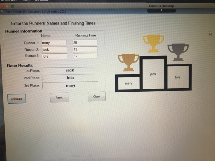 Solved Calculate the race, who came first second and third | Chegg.com