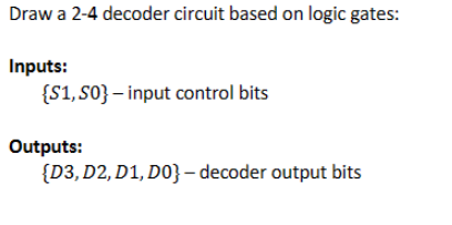 Solved Draw a 2-4 decoder circuit based on logic gates: | Chegg.com