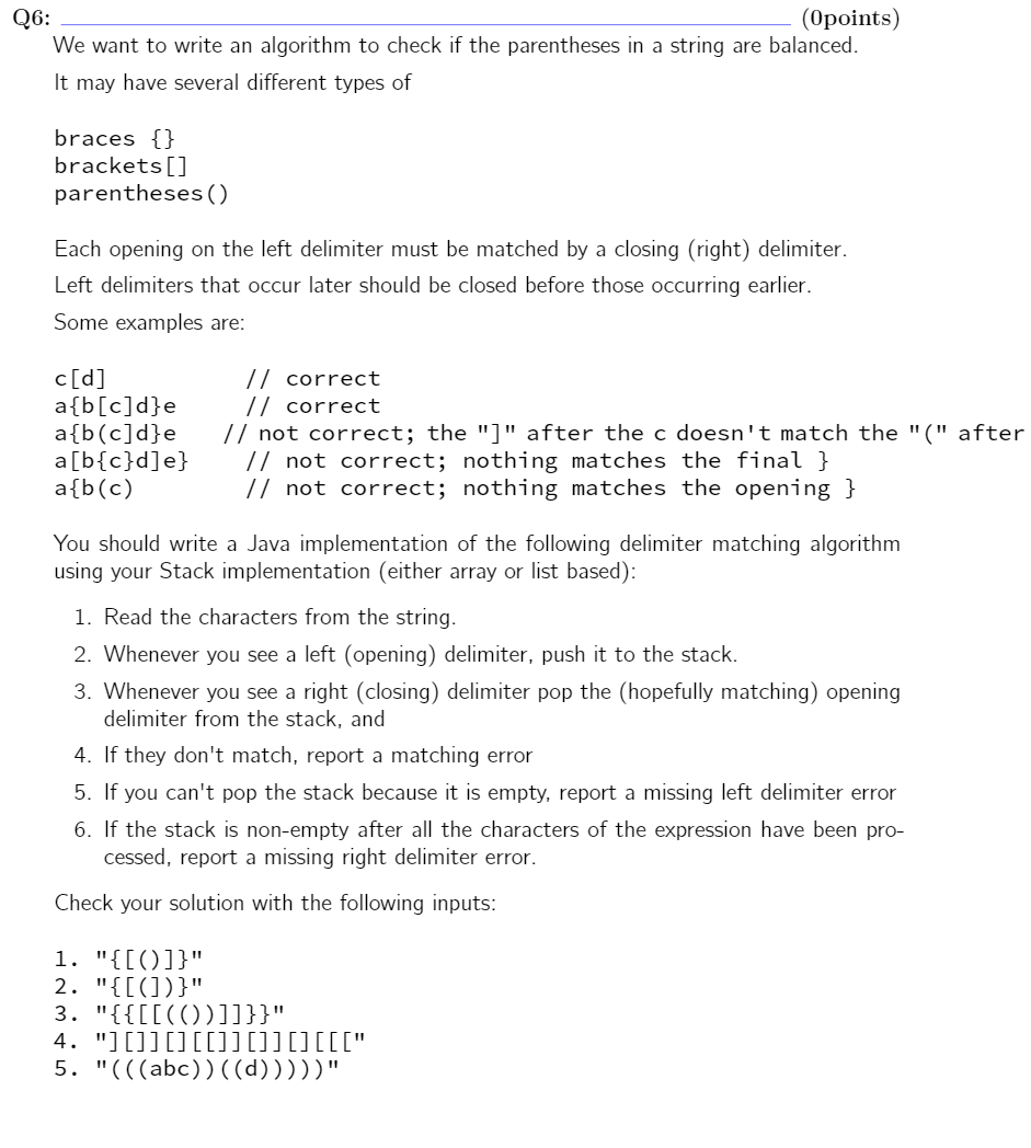 Solved Q6: (Opoints) We want to write an algorithm to check | Chegg.com
