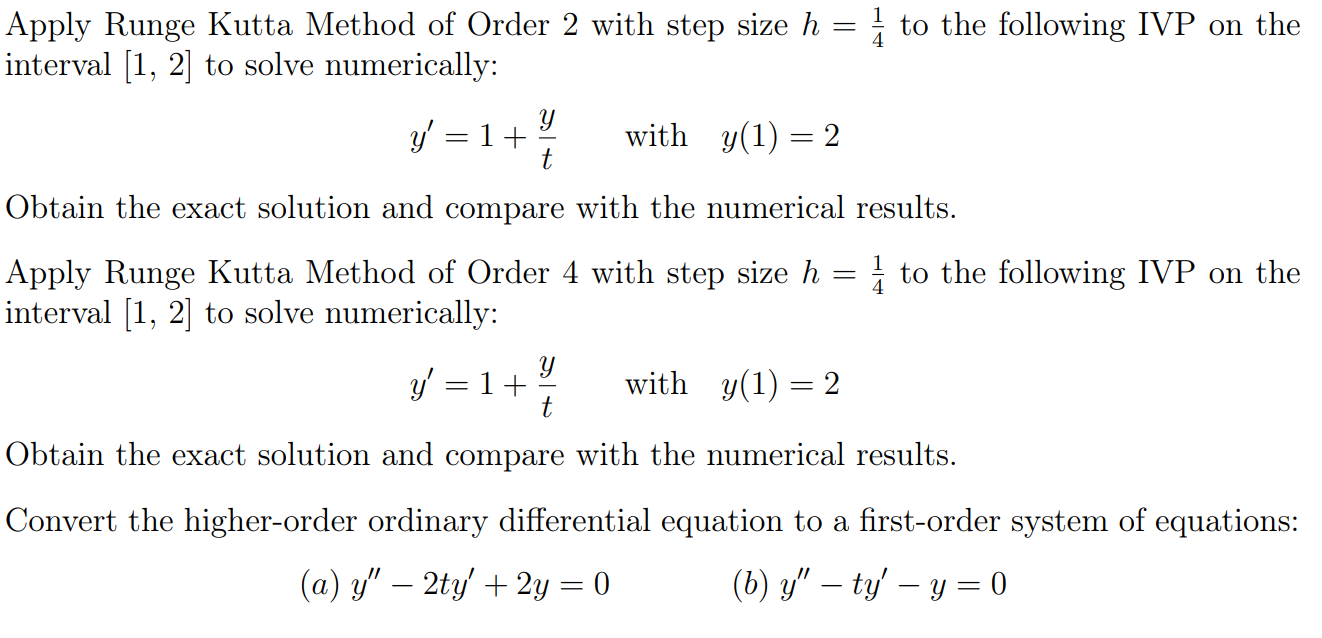 Solved Apply Runge Kutta Method of Order 2 with step size