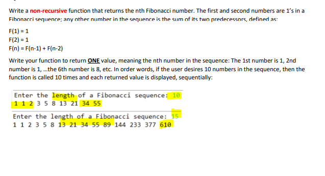 Solved Write a non-recursive function that returns the nth | Chegg.com