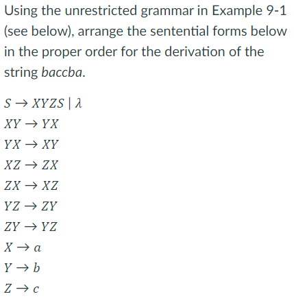 Solved Using the unrestricted grammar in Example 9-1 (see | Chegg.com