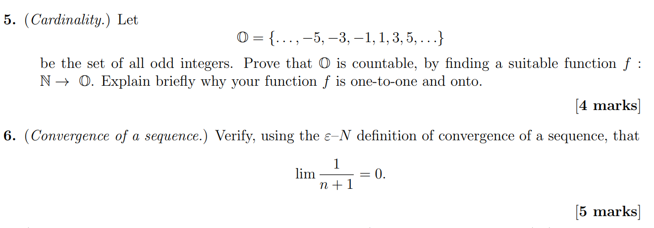 Solved 5. (Cardinality.) Let O= {...,-5, -3,-1, 1, 3, 5, | Chegg.com