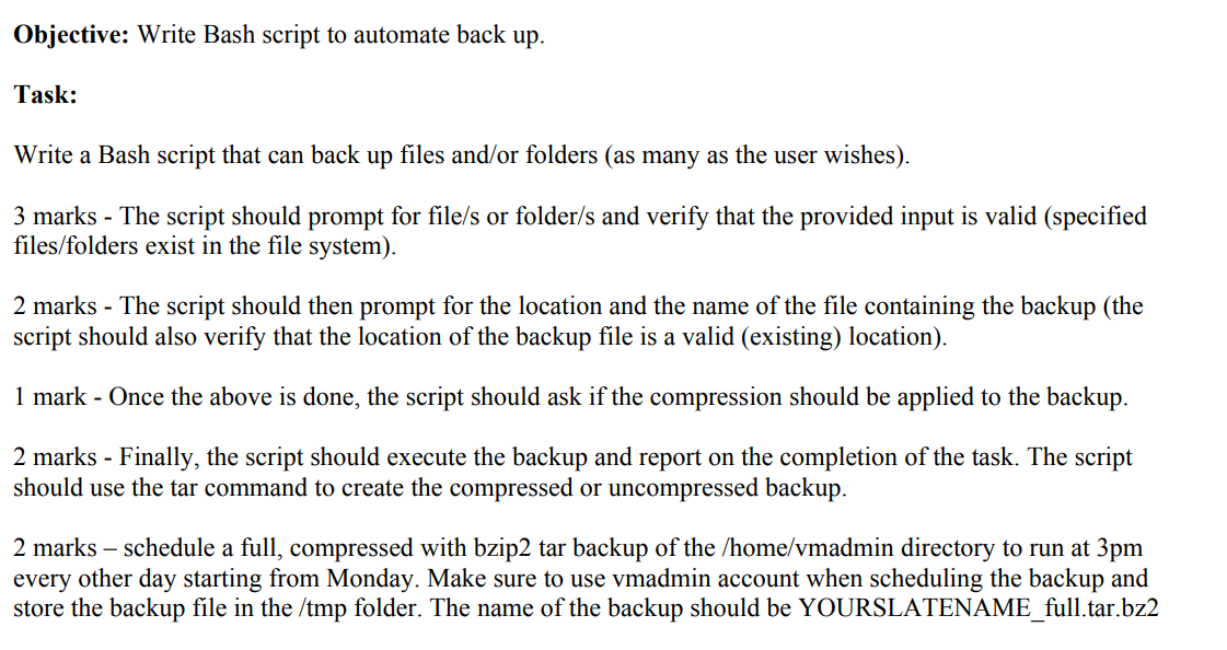 Solved Objective: Write Bash Script To Automate Back Up. | Chegg.com
