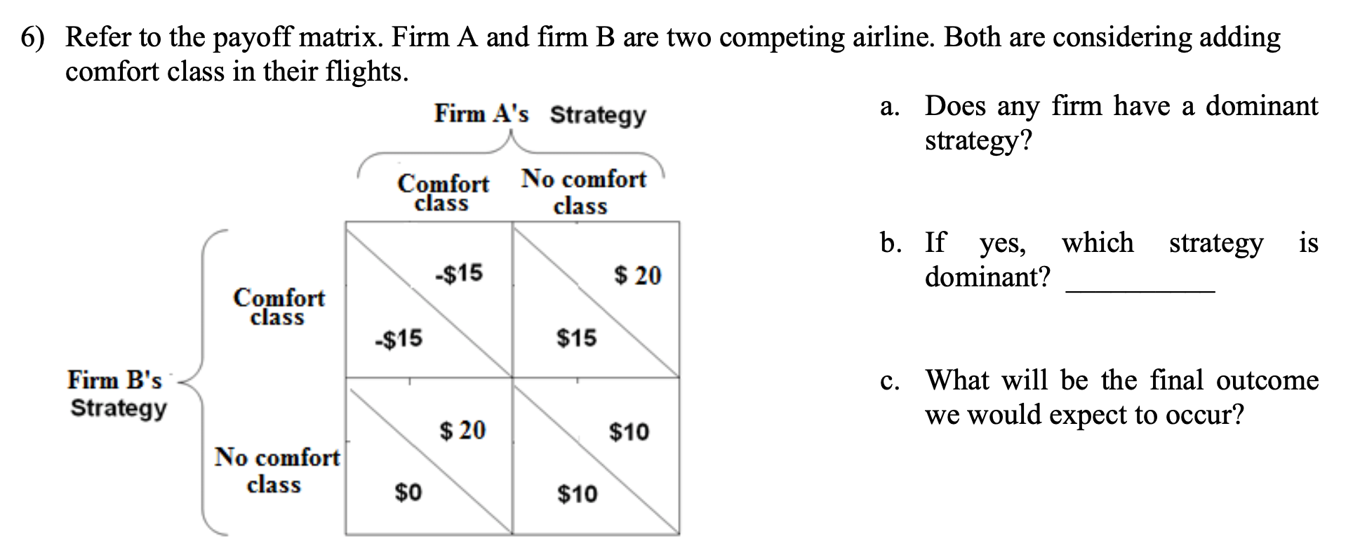 Solved 6) Refer to the payoff matrix. Firm A and firm B are | Chegg.com
