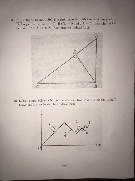 Solved 39. In the figure below, ABC is a right triangle with | Chegg.com