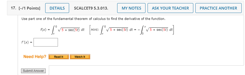 Solved Use Part One Of The Fundamental Theorem Of Calculus