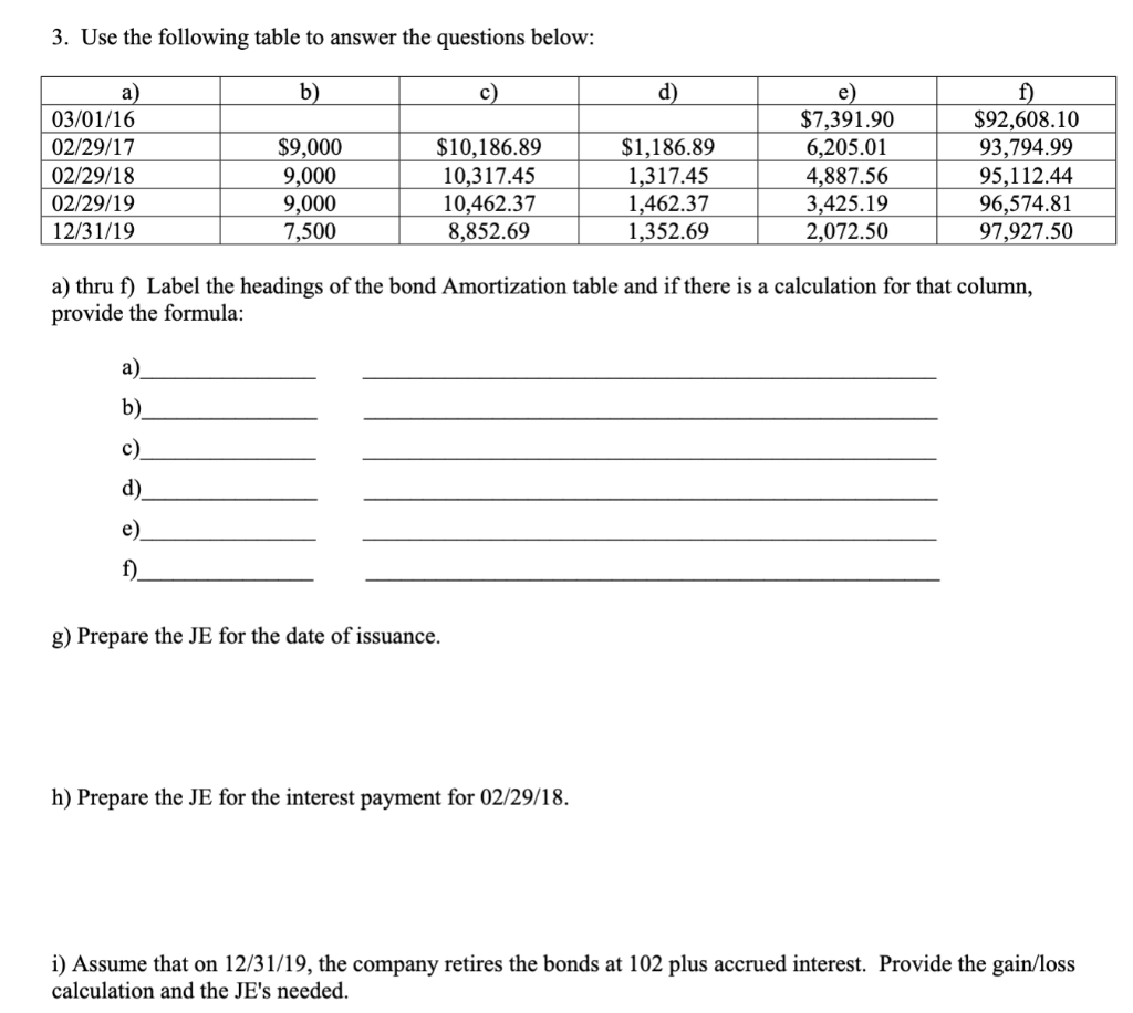 Solved 3. Use the following table to answer the questions | Chegg.com