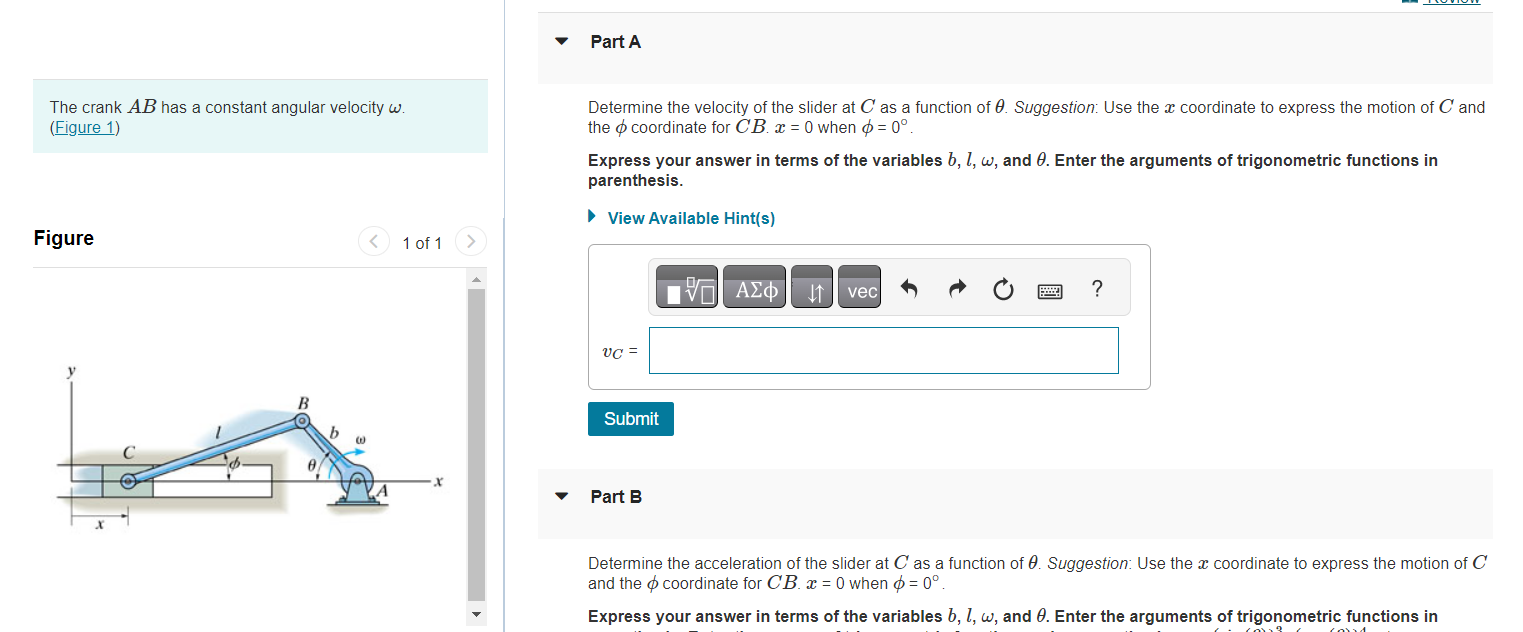 Solved The crank AB has a constant angular velocity ω. | Chegg.com