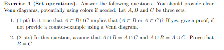 Solved Exercise 1 (Set operations). Answer the following | Chegg.com