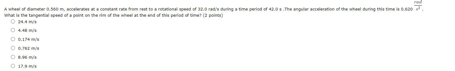 Solved rad A wheel of diameter 0.560 m, accelerates at a | Chegg.com