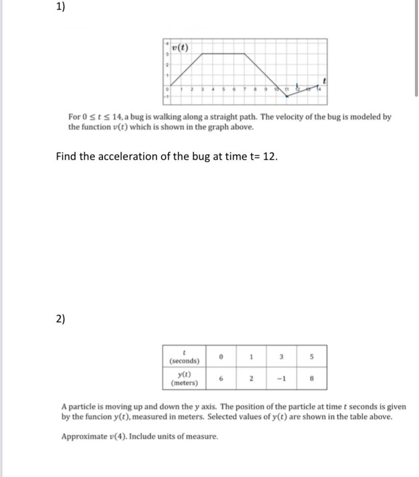 Solved 1) 2 For 0 st s 14, a bug is walking along a straight | Chegg.com