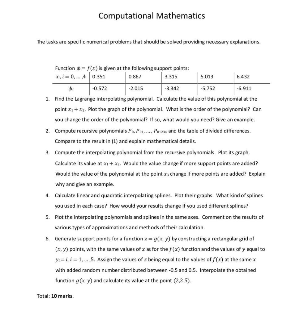 Solved Computational Mathematics The tasks are specific | Chegg.com