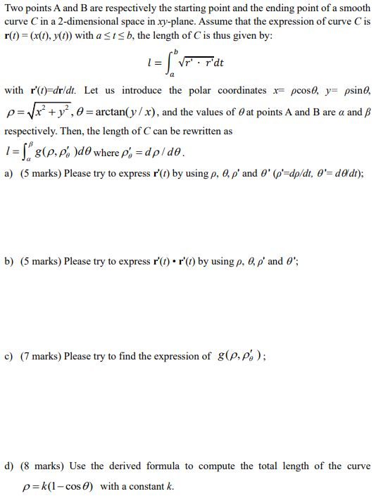 Solved Two points A and B are respectively the starting | Chegg.com
