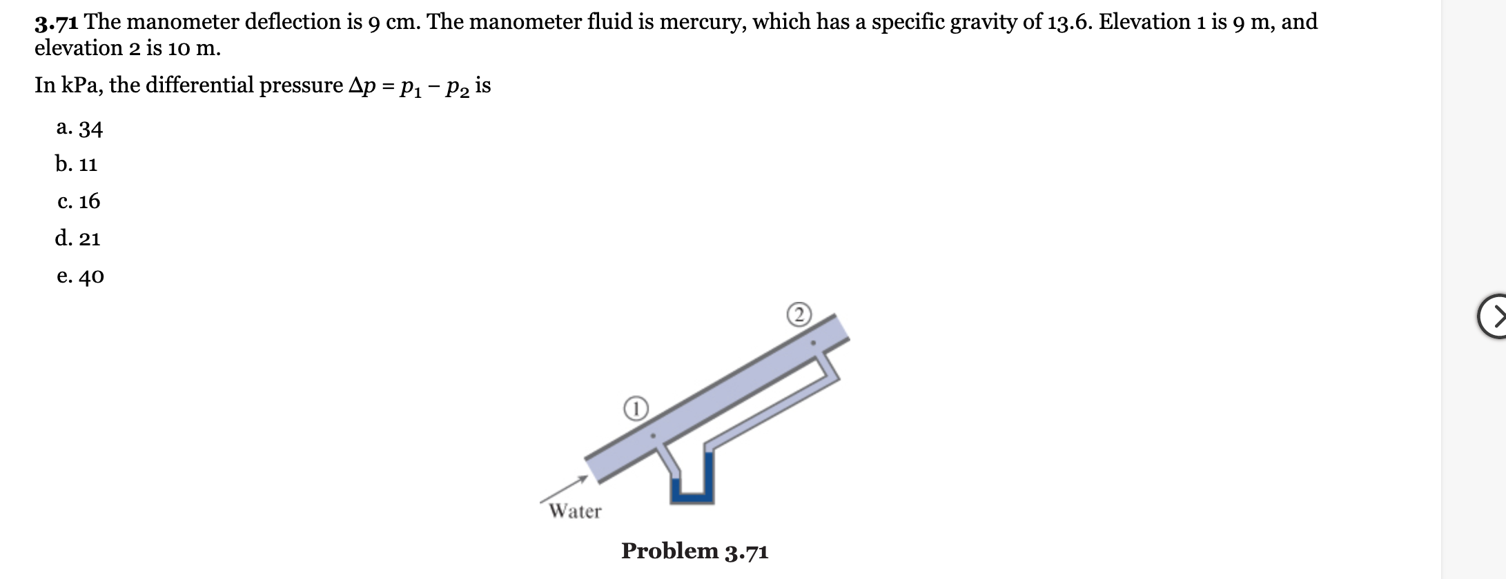 Solved 3.71 The manometer deflection is 9 cm. The manometer | Chegg.com