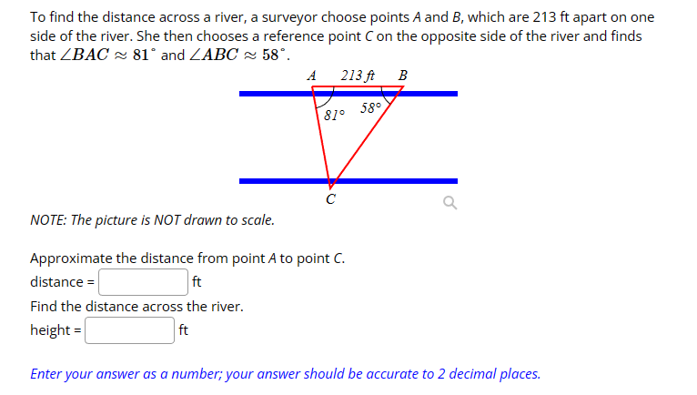 Solved To find the distance across a river, a surveyor | Chegg.com