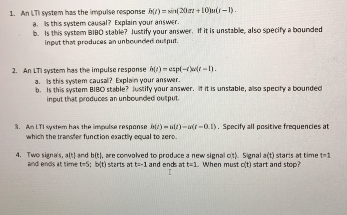 Solved An LTI system has the impulse response h(t) = sin(20 | Chegg.com