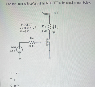 Solved Find the drain voltage VD of the MOSFET in the | Chegg.com