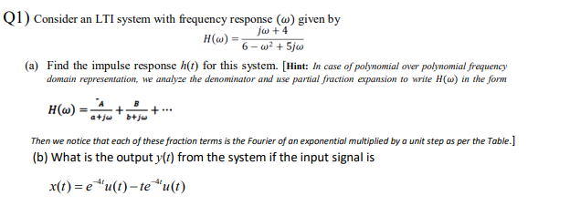 Solved Jw +4 (a) Find the impulse response ht) for this | Chegg.com